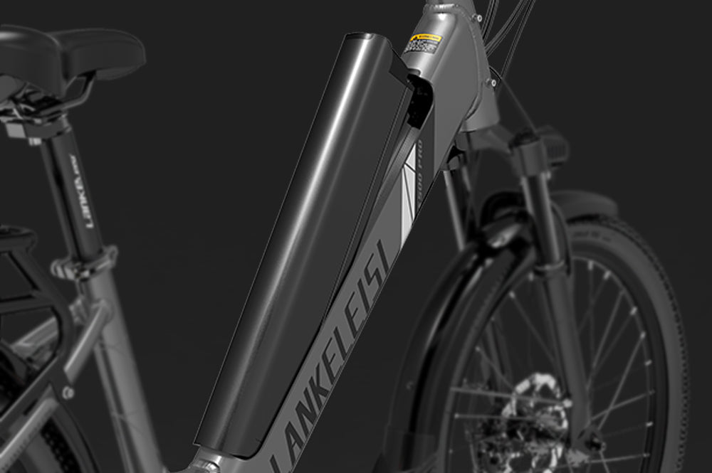 Lankeleisi electric bicycle lithium-ion battery, designed for the ES500 Pro model, with a sleek black battery pack attached.